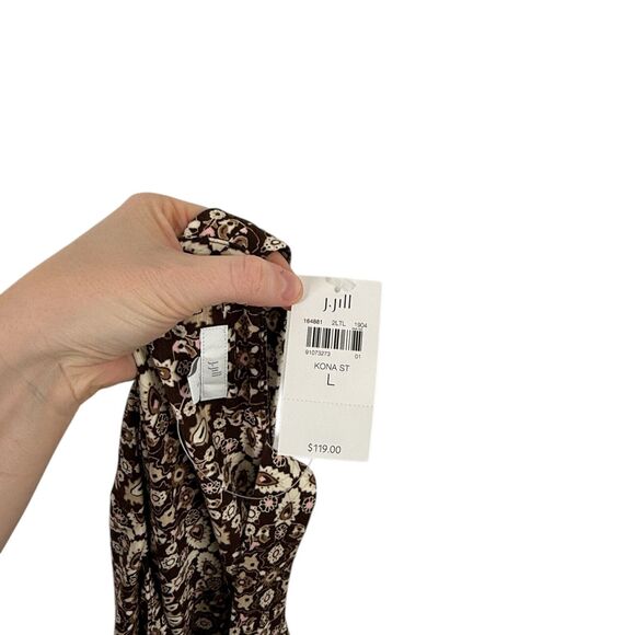 J Jill Kona St Cross Back Brown Floral Midi Dress Boho Preppy NEW Womens Large - Picture 7 of 10